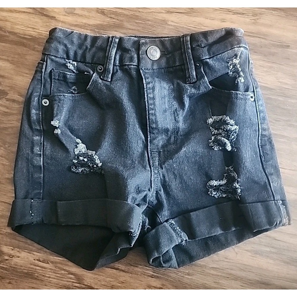Rue 21 Jean Shorts Size 0 Women's Juniors Black NWOT Distressed